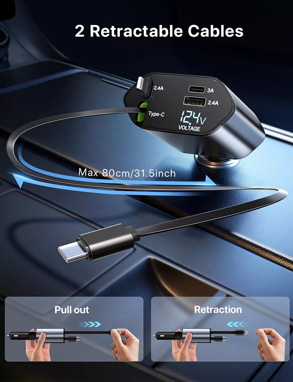 Hometecture™ 4 in 1 Rectractable Fast Car Charger